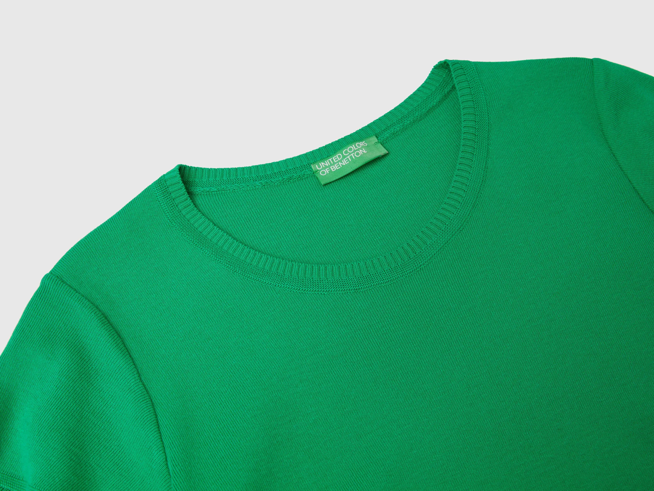 Short sleeve sweater in 100% cotton - Green | Benetton