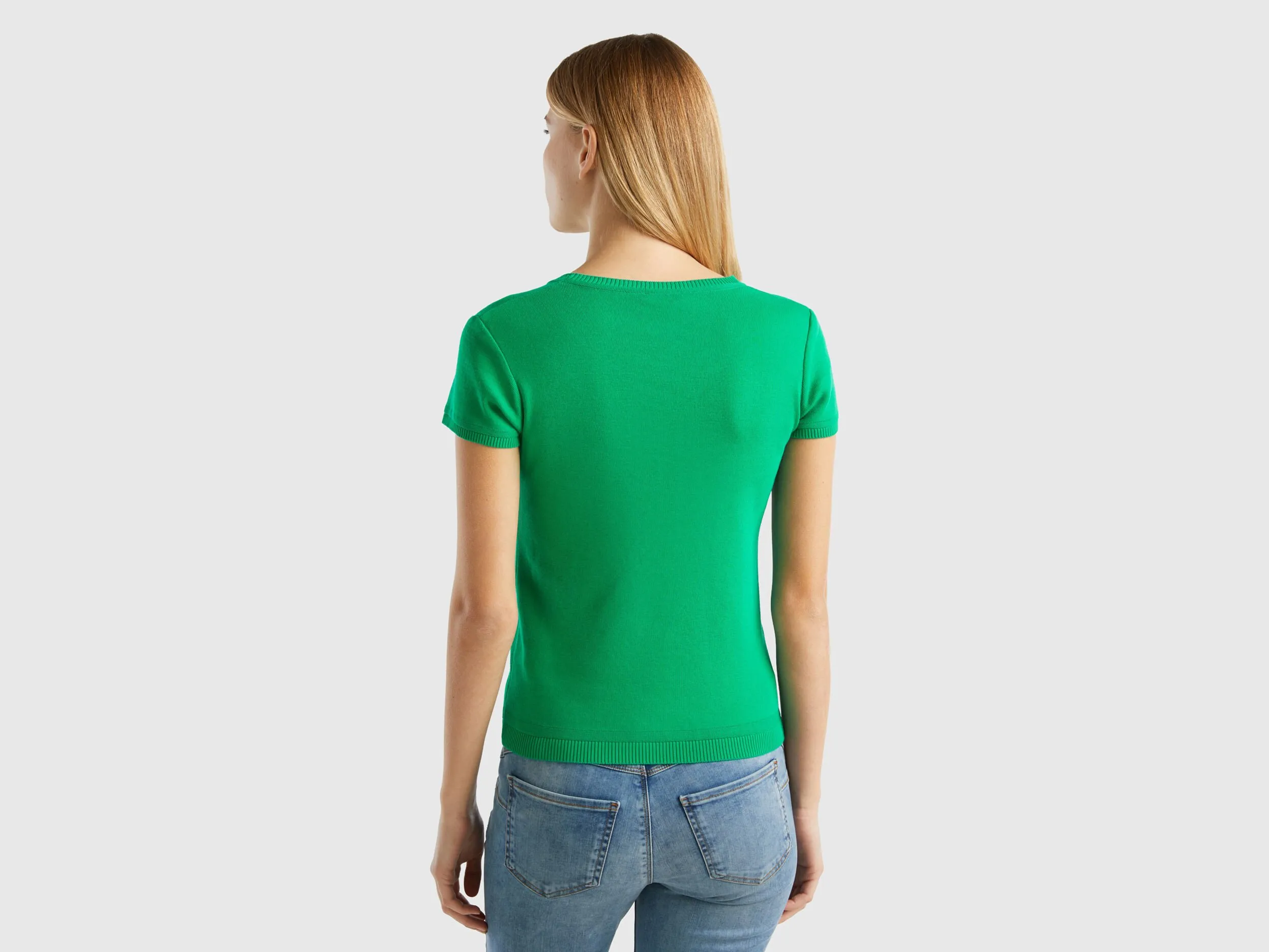 Short sleeve sweater in 100% cotton - Green | Benetton