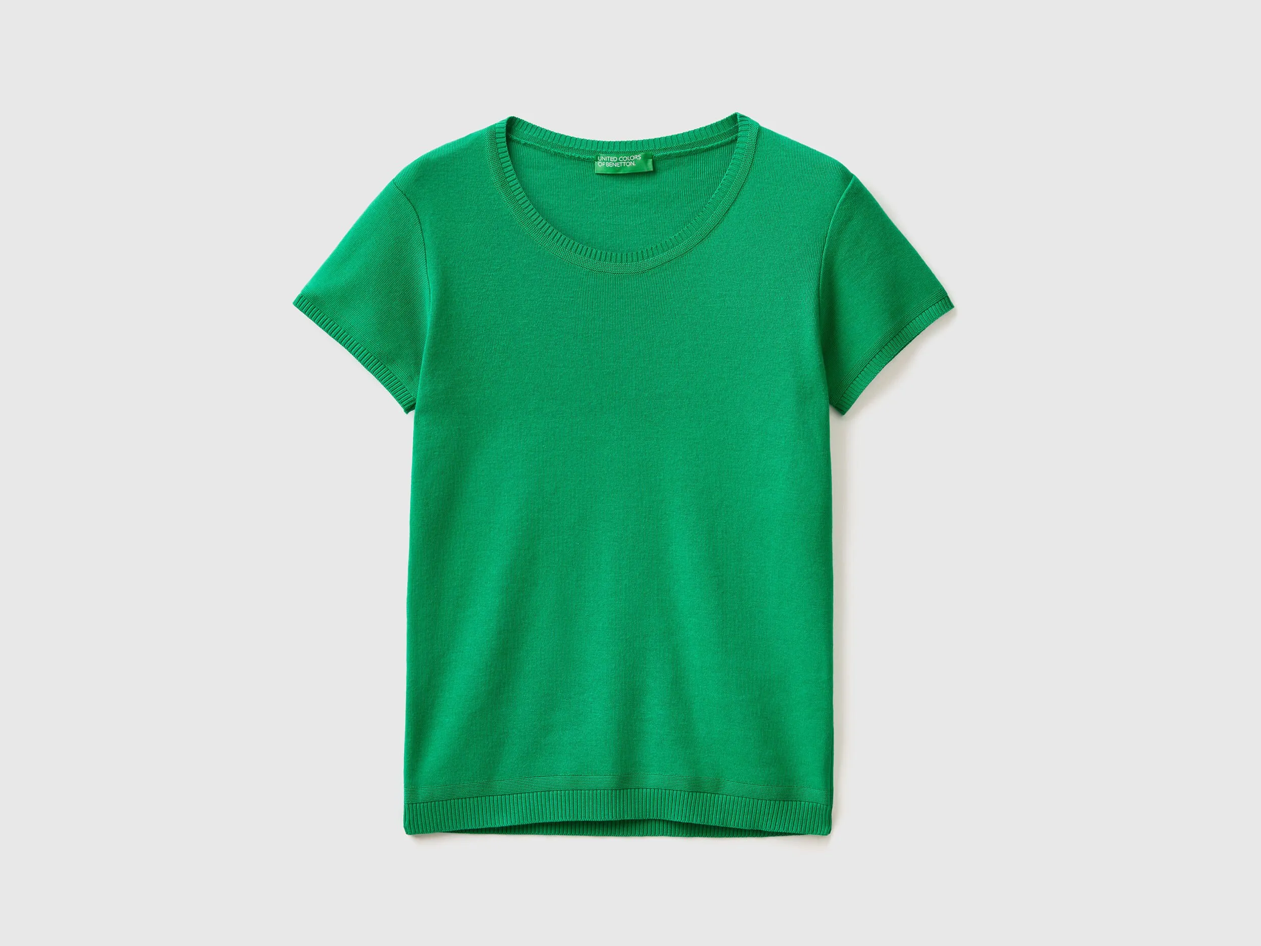 Short sleeve sweater in 100% cotton - Green | Benetton