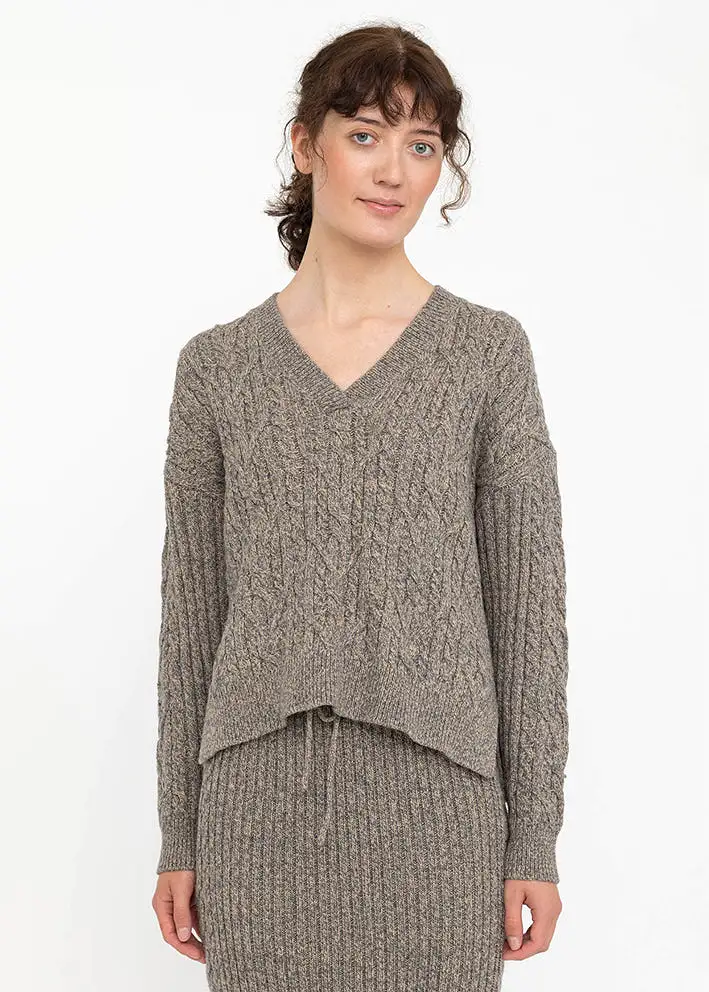 Soft Rebels Vera V-neck Knit SR522-210 Sweater - Sandshell Melange