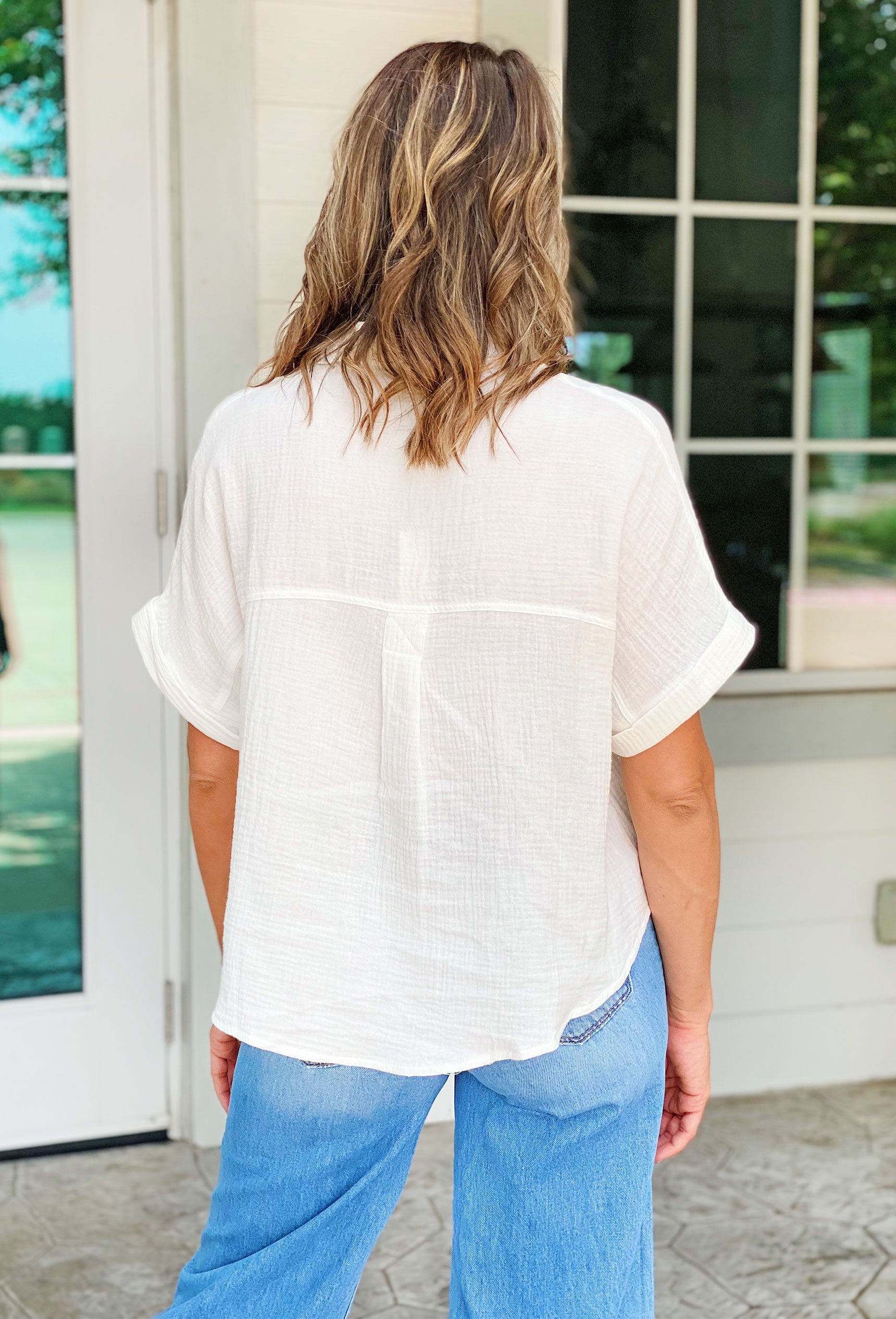 Southern Shores Gauze Button Up Top