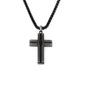 Stainless Steel Black Ion Plated Cross Pendant in Chain