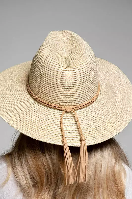 Suede Braid Trim Sun Hat - Dark Natural