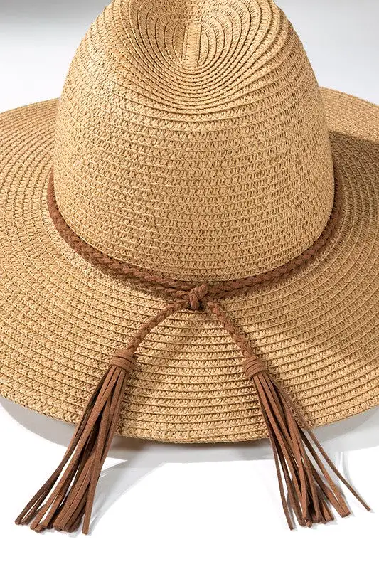 Suede Braid Trim Sun Hat - Dark Natural