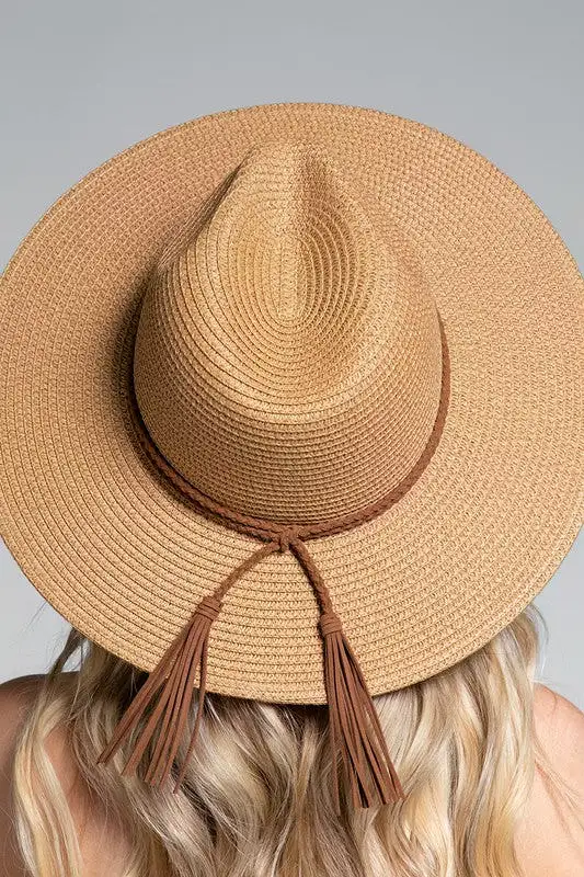 Suede Braid Trim Sun Hat - Dark Natural