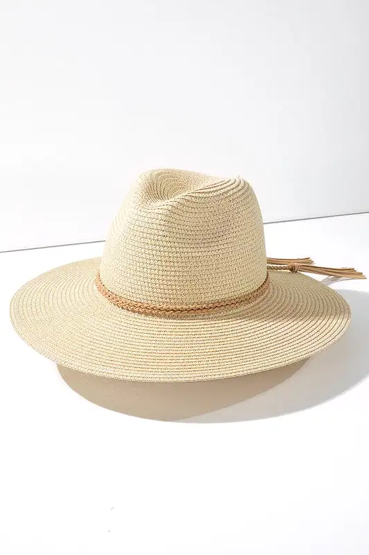 Suede Braid Trim Sun Hat - Dark Natural