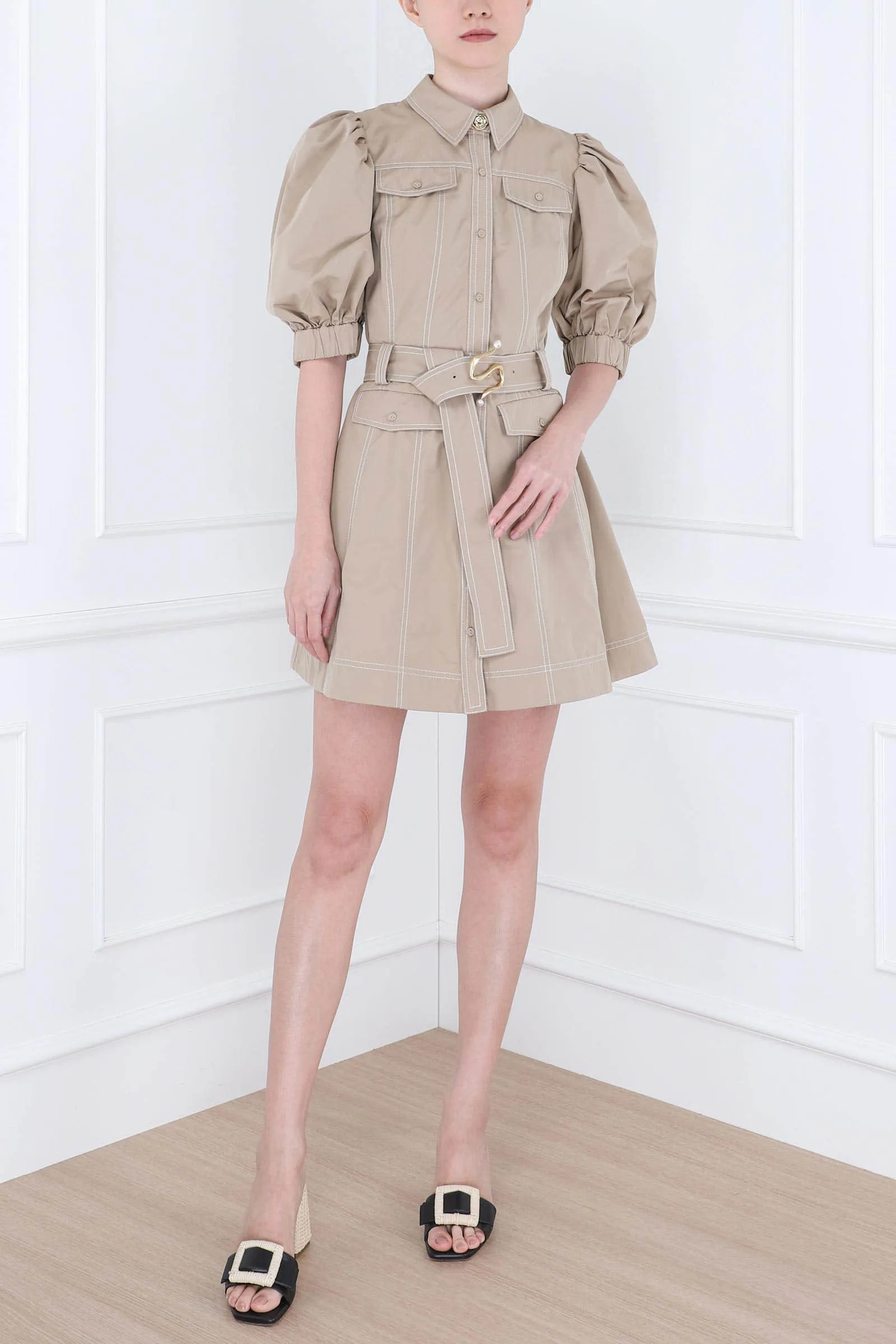 Taupe Grey Woodland Utility Mini Dress