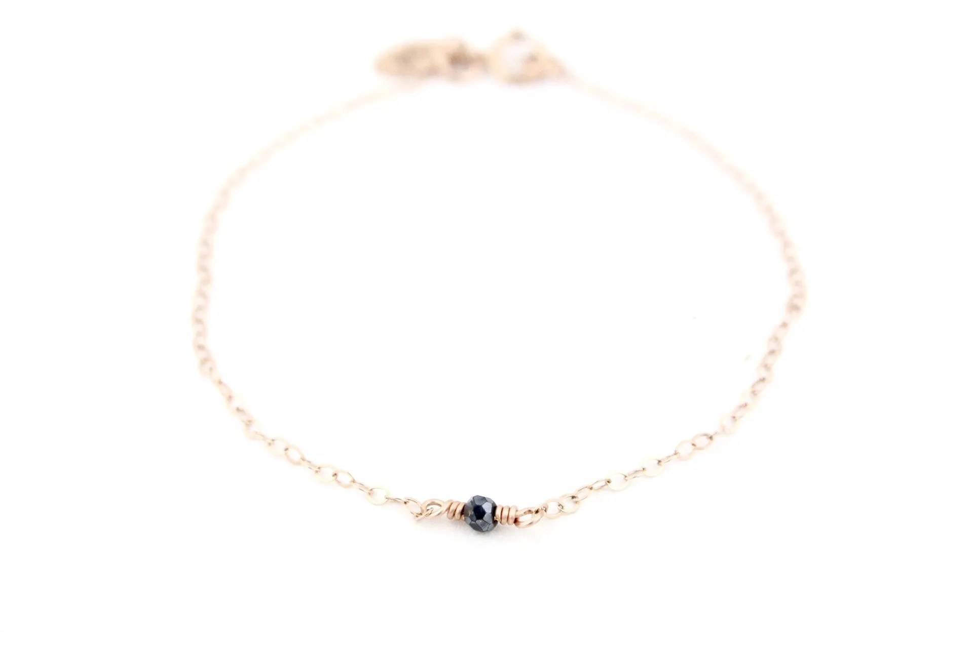 Teenie Black Sapphire Chain Bracelet in Rose Gold