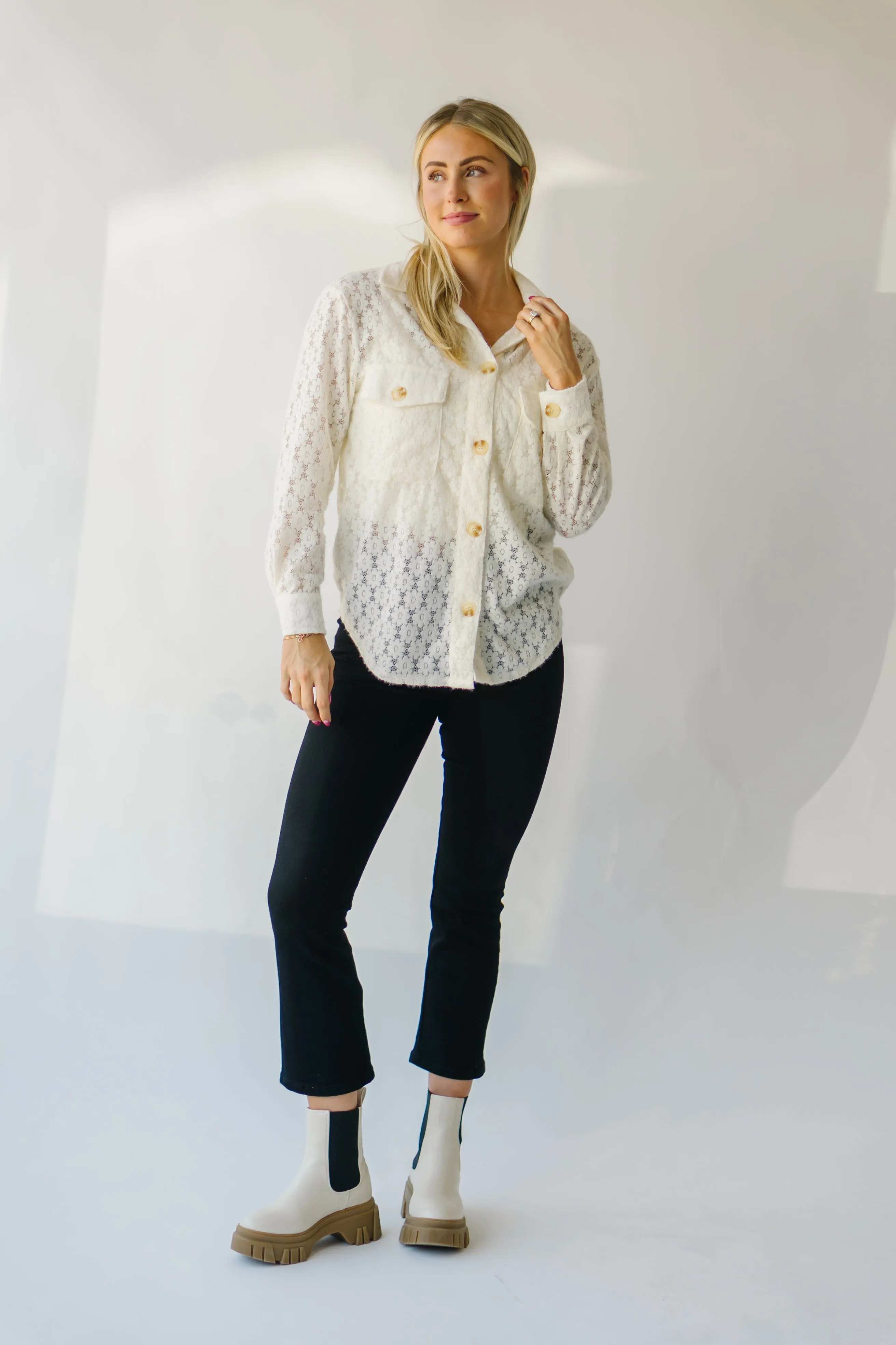 The Westfall Button-Up Shacket in Ivory