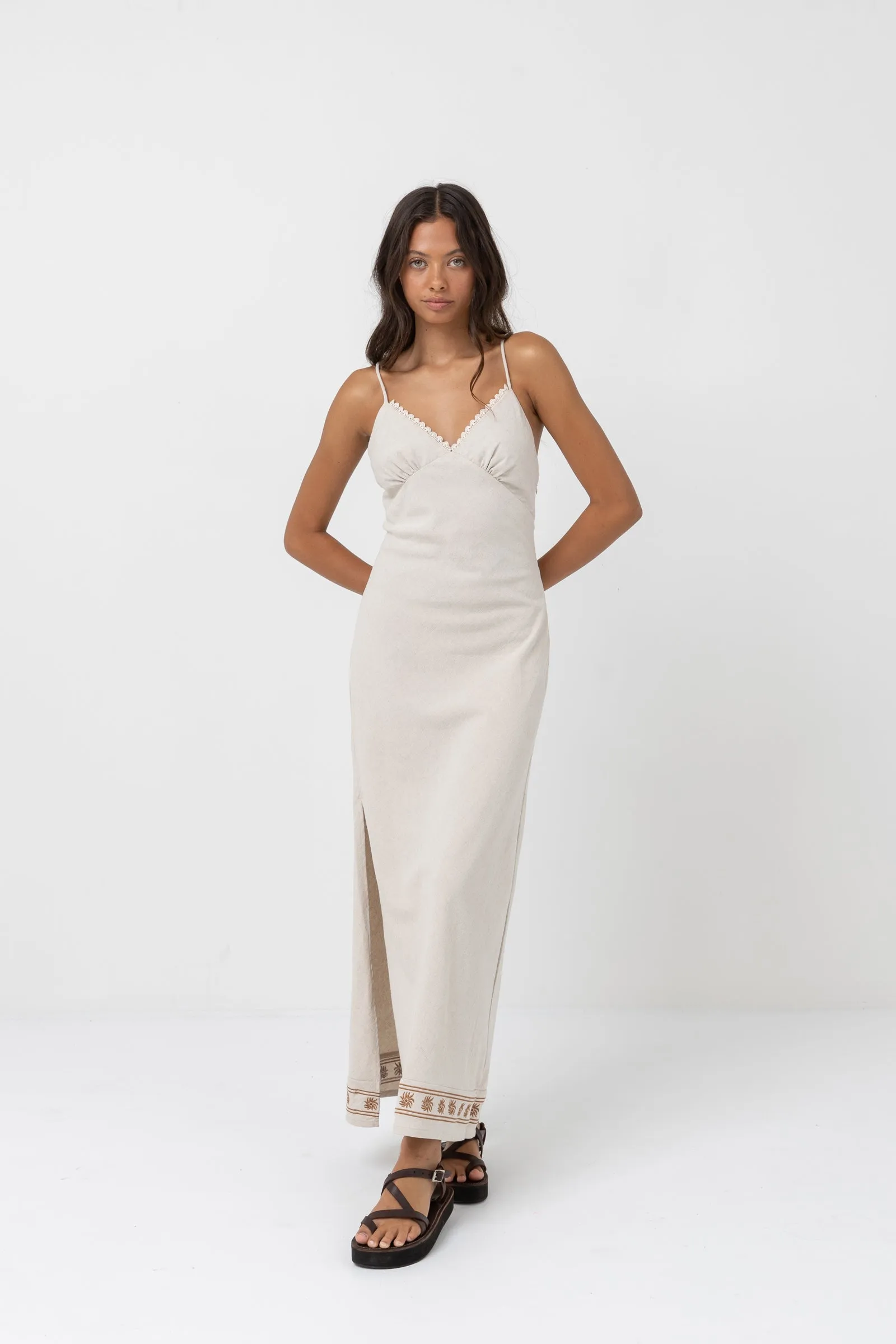 Under The Sun Bias Cut Midi Dress Natural