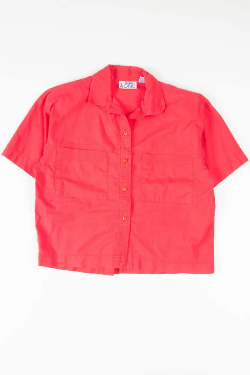 Vintage Red Cropped Button Up Shirt