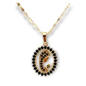 Virgin with black stones pendant necklace in 18k of gold plated