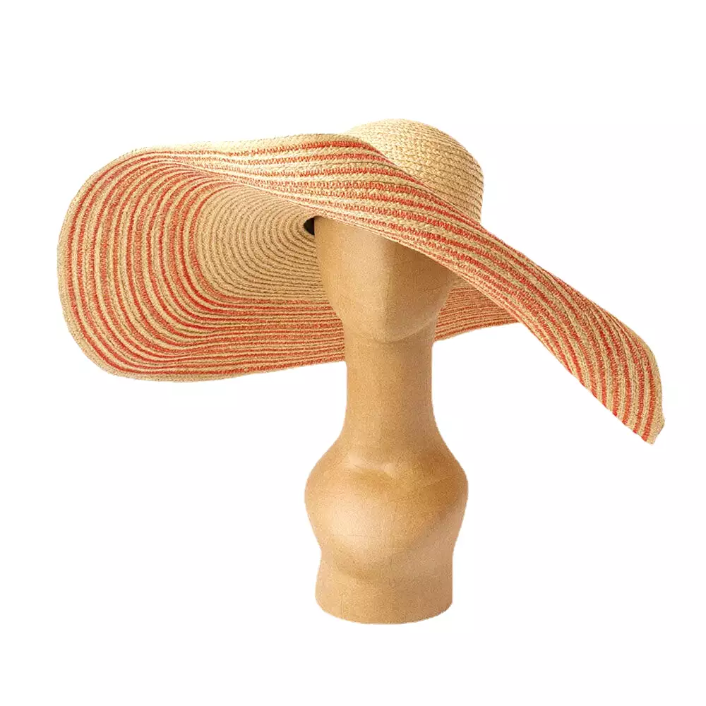 Woman Handmade Wild Brim Visor Color Stripe Vacation Beach Sun Hat Natural Raffia Rolled-up Brim Straw Hat