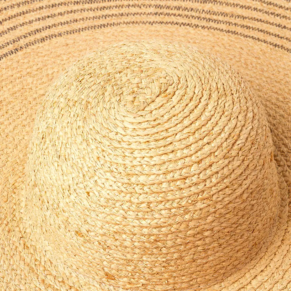 Woman Handmade Wild Brim Visor Color Stripe Vacation Beach Sun Hat Natural Raffia Rolled-up Brim Straw Hat