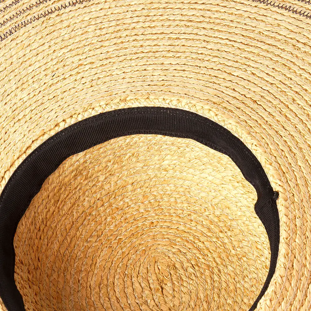 Woman Handmade Wild Brim Visor Color Stripe Vacation Beach Sun Hat Natural Raffia Rolled-up Brim Straw Hat