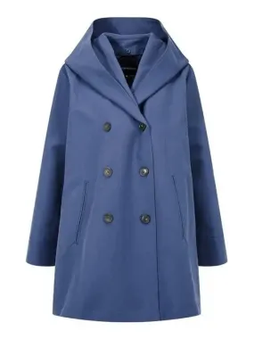 Women s hooded shawl collar double coat dark blue 270115