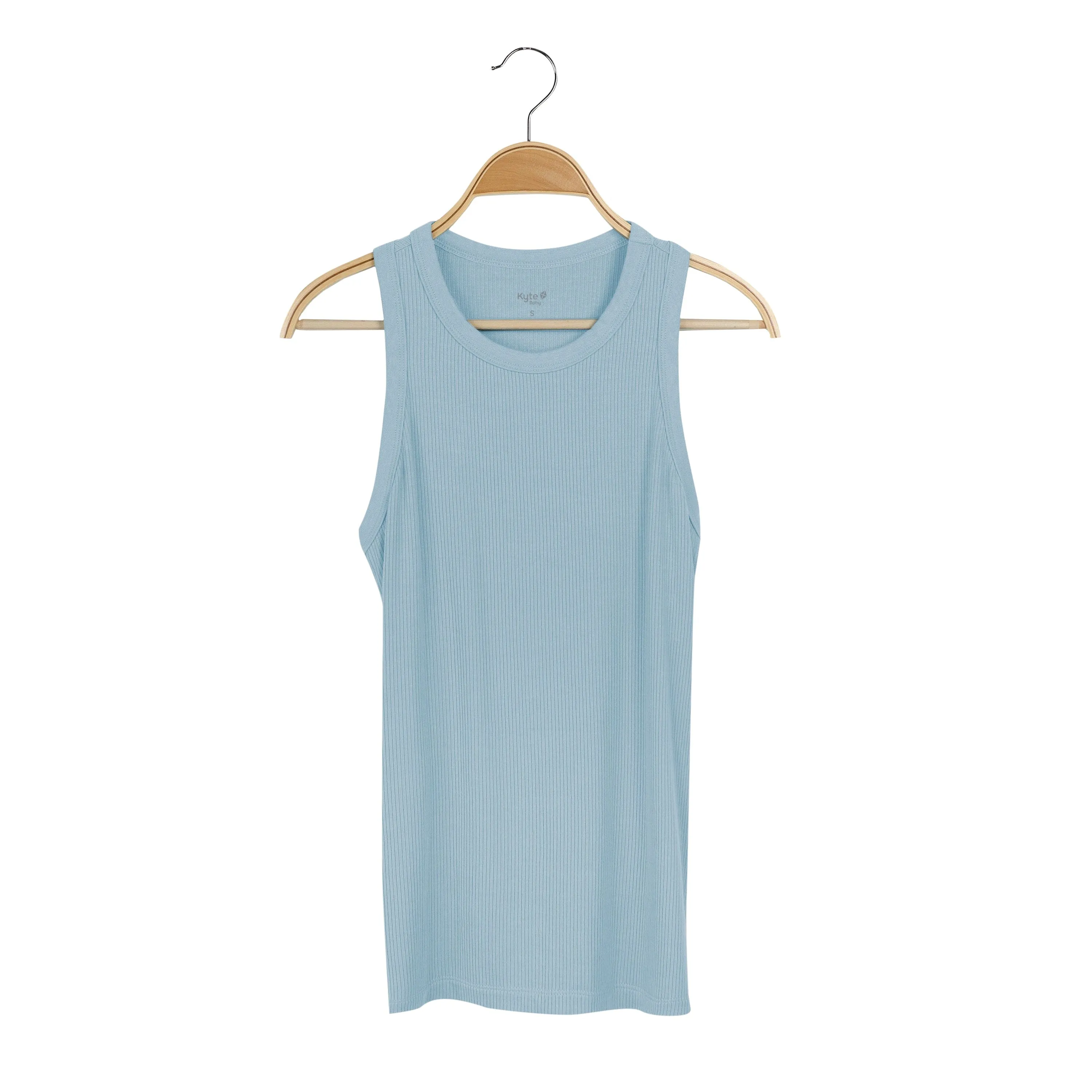 Women's Ribbed Racer Back Tank in Dusty Blue