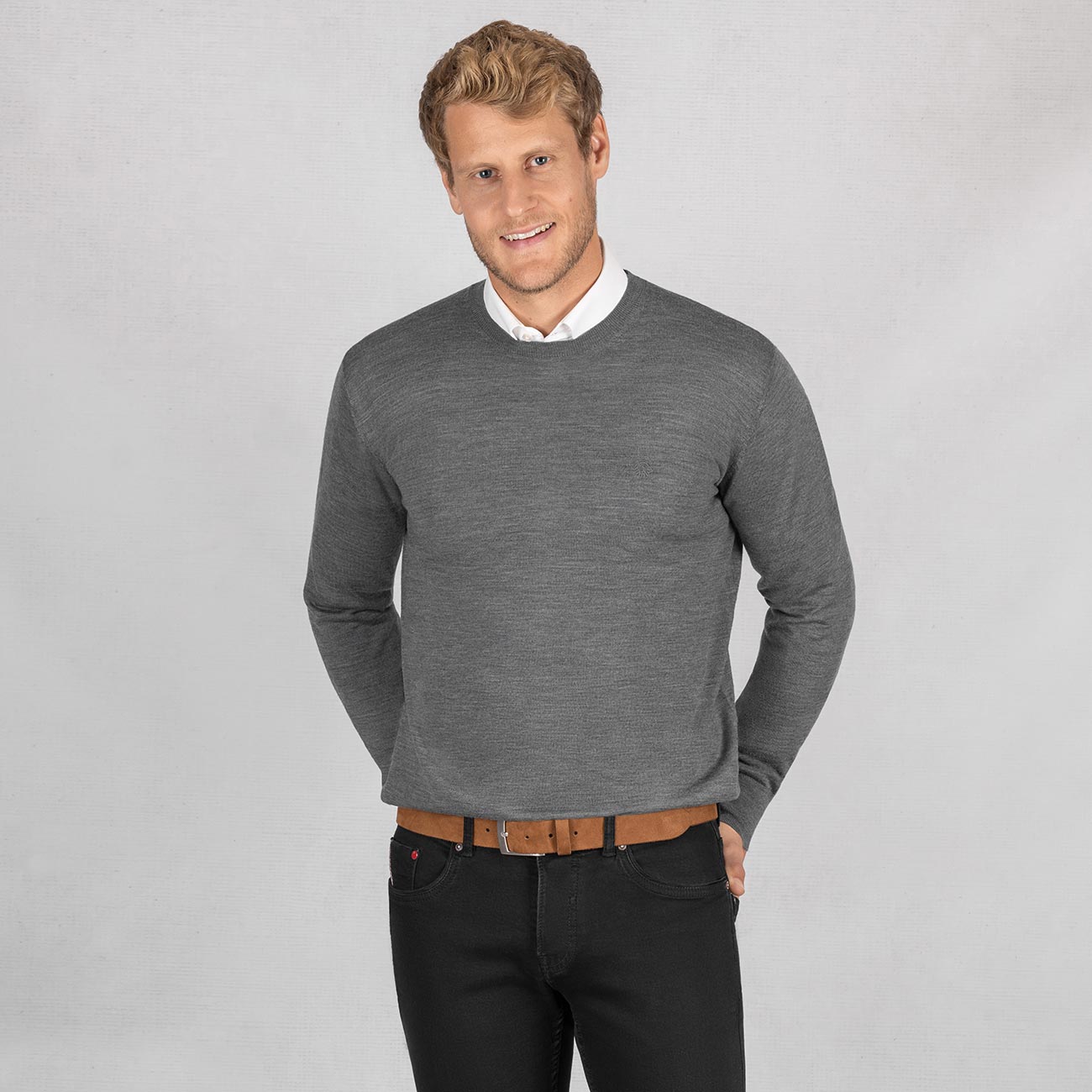 Wool Pullover Light Round Neck Men