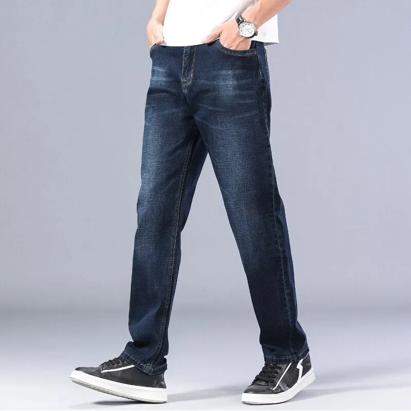 Xituodai cotton stretch men's straight loose loose summer thin jeans 2021 spring classic brand casual lightweight jeans blue