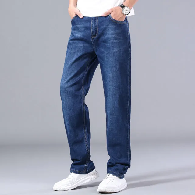 Xituodai cotton stretch men's straight loose loose summer thin jeans 2021 spring classic brand casual lightweight jeans blue