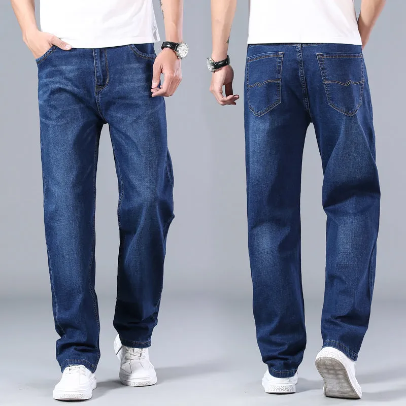 Xituodai cotton stretch men's straight loose loose summer thin jeans 2021 spring classic brand casual lightweight jeans blue