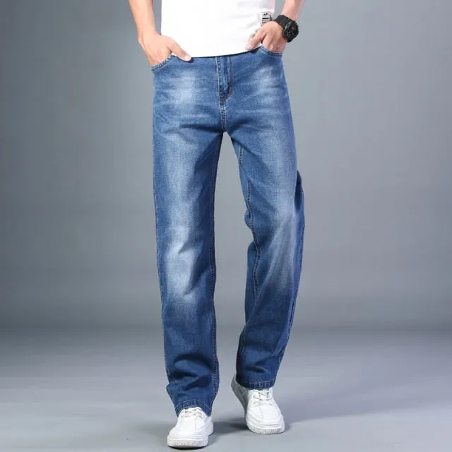 Xituodai cotton stretch men's straight loose loose summer thin jeans 2021 spring classic brand casual lightweight jeans blue