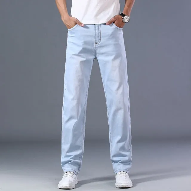 Xituodai cotton stretch men's straight loose loose summer thin jeans 2021 spring classic brand casual lightweight jeans blue